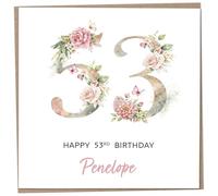 Personalised 53rd Birthday Card for Women, Luxury Flower & Butterfly Design with Customised Name, Special Milestone Keepsake Gift, Cute Contemporary Handmade Customizable Age 53 Cards, Glitter Effect