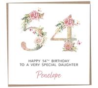 Personalised 54th Birthday Card for Adult Daughter, Luxury Flower & Butterfly Design with Customised Name, Special Milestone Keepsake Gift, Cute Contemporary Handmade Customizable Age 54 Cards