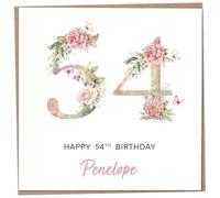 Personalised 54th Birthday Card for Women, Luxury Flower & Butterfly Design with Customised Name, Special Milestone Keepsake Gift, Cute Contemporary Handmade Customizable Age 54 Cards, Glitter Effect
