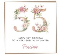 Personalised 55th Birthday Card for Adult Daughter, Luxury Flower & Butterfly Design with Customised Name, Special Milestone Keepsake Gift, Cute Contemporary Handmade Customizable Age 55 Cards