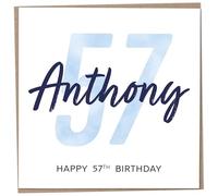 Personalised 57th Birthday Card for Men, Unusual Age 57 Keepsake, Fifty-Seven Year Old Happy Birthday Cards with Custom Name, Customised Luxury Gift Idea for Special Male, Customisable Design