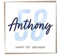 Personalised 58th Birthday Card for Men, Unusual Age 58 Keepsake, Fifty-Eight Year Old Happy Birthday Cards with Custom Name, Customised Luxury Gift Idea for Special Male, Customisable Design