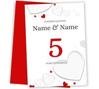 Personalised 5th Wedding Anniversary Card for Couples | White Hearts 5 Years of Marriage Card | Husband and Wife Married for 5 Years| | Blank Inside