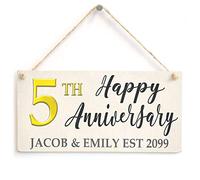 Personalised 5th Wedding Anniversary Sign - Custom Names & Date