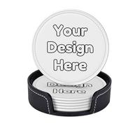 Personalised 6 PCS Drink Coasters Custom Image Text Leather Cup Holder Design Your Round Bar Coasters with Cork Base for Kitchen Home Office Restaurant