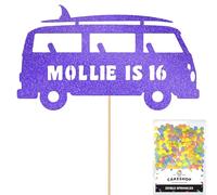 Personalised 60's Camper Surfer Surf Glitter Cake Topper- Blue Any Custom Age & Name Glitter Cake Decoration and Sprinkles - Happy Birthday Decorations - Personalised Toppers for Cakes by Cakeshop