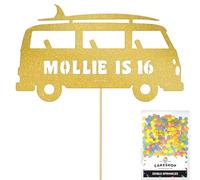 Personalised 60's Camper Surfer Surf Glitter Cake Topper- Gold Any Custom Age & Name Glitter Cake Decoration and Sprinkles - Happy Birthday Decorations - Personalised Toppers for Cakes by Cakeshop