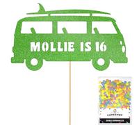 Personalised 60's Camper Surfer Surf Glitter Cake Topper- Green Any Custom Age & Name Glitter Cake Decoration and Sprinkles - Happy Birthday Decorations - Personalised Toppers for Cakes by Cakeshop