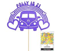 Personalised 60's Camper Van Glitter Cake Topper- Bright Blue Any Custom Age & Name Glitter Cake Decoration and Sprinkles - Happy Birthday Decorations - Personalised Toppers for Cakes by Cakeshop