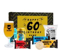 Personalised 60th Birthday BrewDog Beer Gift Set with Punk IPA & Wingman 330ml, BrewDog Glass, Snacks & Bottle Opener (2 Pack)