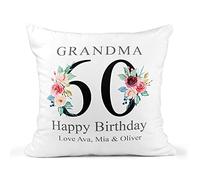 Personalised 60th Birthday Cushion - Floral Number 60 Keepsake With Name Message