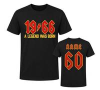 Personalised 60th Birthday T Shirt 2026 Vintage 1966 Rock Style Custom Name Back Print Mens Birthday Gift Tee (UK, Alpha, 3XL, Regular, Regular, Black)
