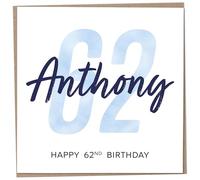 Personalised 62nd Birthday Card for Men, Unusual Age 62 Keepsake, Sixty-Two Year Old Happy Birthday Cards with Custom Name, Customised Luxury Gift Idea for Special Male, Customisable Design