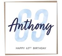 Personalised 63rd Birthday Card for Men, Unusual Age 63 Keepsake, Sixty-Three Year Old Happy Birthday Cards with Custom Name, Customised Luxury Gift Idea for Special Male, Customisable Design