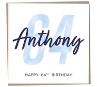 Personalised 64th Birthday Card for Men, Unusual Age 64 Keepsake, Sixty-Four Year Old Happy Birthday Cards with Custom Name, Customised Luxury Gift Idea for Special Male, Customisable Design