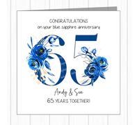 Personalised 65th Wedding Anniversary Card - Blue Sapphire - Numbers With Flowers