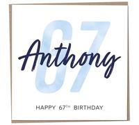 Personalised 67th Birthday Card for Men, Unusual Age 67 Keepsake, Sixty-Seven Year Old Happy Birthday Cards with Custom Name, Customised Luxury Gift Idea for Special Male, Customisable Design