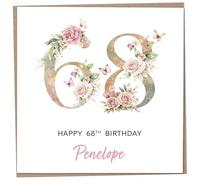 Personalised 68th Birthday Card for Women, Luxury Flower & Butterfly Design with Customised Name, Special Milestone Keepsake Gift, Cute Contemporary Handmade Customizable Age 68 Cards, Glitter Effect