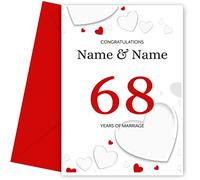 Personalised 68th Wedding Anniversary Card for Couples | White Hearts 68 Years of Marriage Card | Husband and Wife Married for 68 Years| | 7 x 5" and Blank Inside