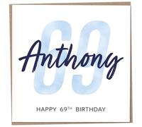 Personalised 69th Birthday Card for Men, Unusual Age 69 Keepsake, Sixty-Nine Year Old Happy Birthday Cards with Custom Name, Customised Luxury Gift Idea for Special Male, Customisable Design