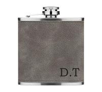 Personalised 6oz PU Leather Hip Flask Grey Custom Initials Premium Quality