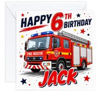 Personalised 6th Birthday Card for Boys - Fire Engine Design