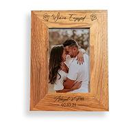 Personalised 7" x 5" French Oak Finish Photo Frame with We're Engaged Design - Engraved