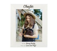 Personalised 7" x 5" Inch White Finish Wooden Frame, Custom Engraved Text, Landscape or Portrait Display With Stand, Perfect for Weddings, Baby Showers, and Home Decoration