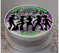 Personalised 70s Party Disco Ball 8" Edible Icing Cake Topper (Please Leave Personalisation as Gift Message)