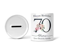 Personalised 70th Birthday Money Box Custom Name Ladies Piggy Bank For Savings Jar Bedroom Decor Coin Box Money Bank Accessories Gift For Her Ceramic Memorable Keepsake