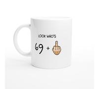 Personalised 70th Birthday Mug for Him or Her - Funny Coffee Mug Gift Look Who's 69 Plus 1" - 11oz Ceramic Mug Perfect Son Brother Uncle