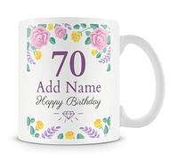 Personalised 70th Birthday Mug for Women - Add Name - Floral Design Gift for Her Seventieth