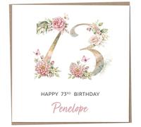 Personalised 73rd Birthday Card for Women, Luxury Flower & Butterfly Design with Customised Name, Special Milestone Keepsake Gift, Cute Contemporary Handmade Customizable Age 73 Cards, Glitter Effect