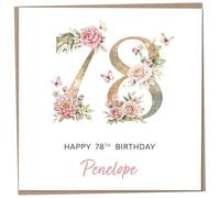 Personalised 78th Birthday Card for Women, Luxury Flower & Butterfly Design with Customised Name, Special Milestone Keepsake Gift, Cute Contemporary Handmade Customizable Age 78 Cards, Glitter Effect