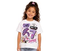 Personalised 7th Birthday Girl Tee I was 6 Now I Am 7 Novelty Shirt