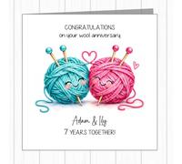 Personalised 7th Wedding Anniversary Card - Wool - Pair Of Entwined Woollen Balls!