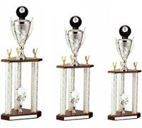 Personalised 8 Ball Pool 2 Tier 3 Column Tower Trophy American Style Awards Engraved With Any Text (Small)