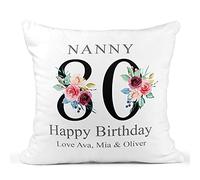 Personalised 80th Birthday Cushion - Floral Number 80 With Name and Message