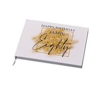 Personalised 80th Birthday Gift Guest Book Gold Sparkles Design