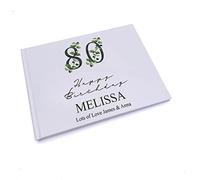 Personalised 80th Birthday Green Leaf Design Gift Guest Book