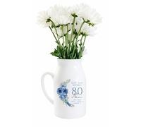 Personalised 80th Birthday Milestone Gift, Small Flower Jug Vase, Birthday Keepsake for Great Nan, Nanny, Nana, Grandma, Auntie, Friend, 12.5cm High