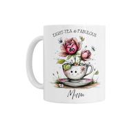 Personalised 80th Birthday Mug, Eight-Tea & Fabulous Floral Tea Cup Design, White Ceramic, 80th Birthday Gift for Her