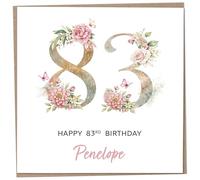 Personalised 83rd Birthday Card for Women, Luxury Flower & Butterfly Design with Customised Name, Special Milestone Keepsake Gift, Cute Contemporary Handmade Customizable Age 83 Cards, Glitter Effect