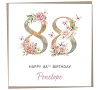 Personalised 88th Birthday Card for Women, Luxury Flower & Butterfly Design with Customised Name, Special Milestone Keepsake Gift, Cute Contemporary Handmade Customizable Age 88 Cards, Glitter Effect