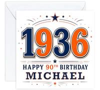 Personalised 90th Birthday Card for Him | Ninetieth Birthday Card for 90 Year Old Men | Husband Dad Grandad Great Grandad Brother | Male Birthday Card with Name (Design 07)