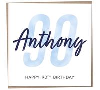 Personalised 90th Birthday Card for Men, Unusual Age 90 Keepsake, Ninety Year Old Happy Birthday Cards with Custom Name, Customised Luxury Gift Idea for Special Male, Customisable Design