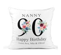 Personalised 90th Birthday Cushion - Floral 90 Number - Custom Name and Message