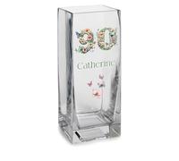 Personalised 90th Birthday Flower Vase with Floral Numbers, 20cm Tall, 8cm Diameter, Decorative Centrepiece Gift