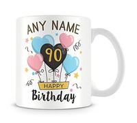 Personalised 90th Birthday Mug for Women and Men, Novelty Keepsake Gift | personalised 90th birthday gifts for women, gifts for men - presents for her & him - pretty balloon design keepsake mug