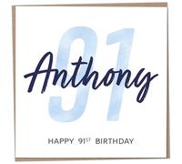 Personalised 91st Birthday Card for Men, Unusual Age 91 Keepsake, Ninety-One Year Old Happy Birthday Cards with Custom Name, Customised Luxury Gift Idea for Special Male, Customisable Design